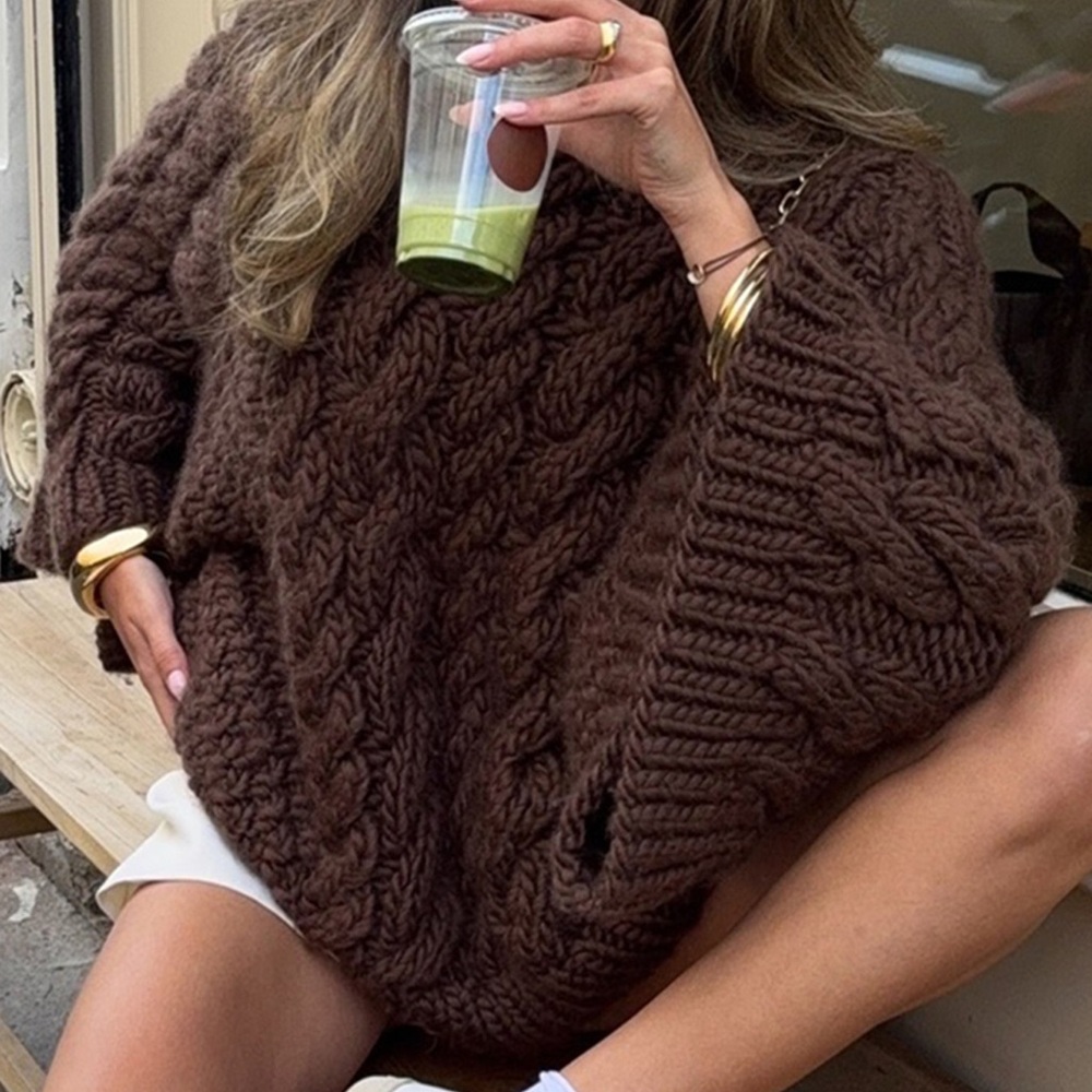 Cozy Brown Cable Knit Sweater - Picture 3 of 5